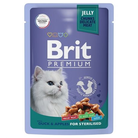 Brit Brit Premium влажный корм для взрослых стерилизованных кошек с уткой и яблоками в желе 85 г