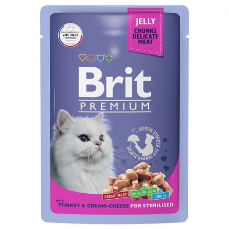 Brit Brit Premium влажный корм для взрослых стерилизованных кошек с индейкой и сыром в желе 85 г