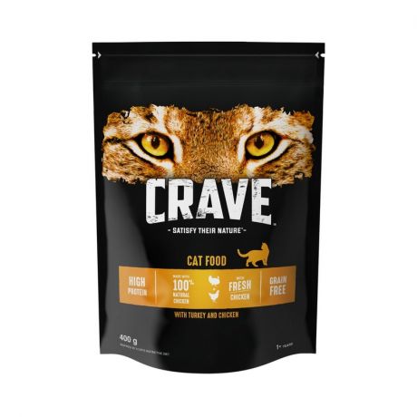 Crave Crave полнорационный сухой корм для кошек, беззерновой, с курицей и индейкой - 400 г