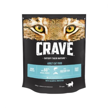 Crave Crave полнорационный сухой корм для кошек, беззерновой, с лососем и белой рыбой - 750 г