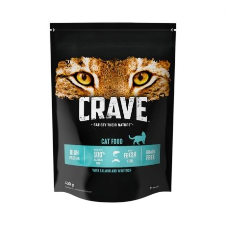 Crave Crave полнорационный сухой корм для кошек, беззерновой, с лососем и белой рыбой - 400 г