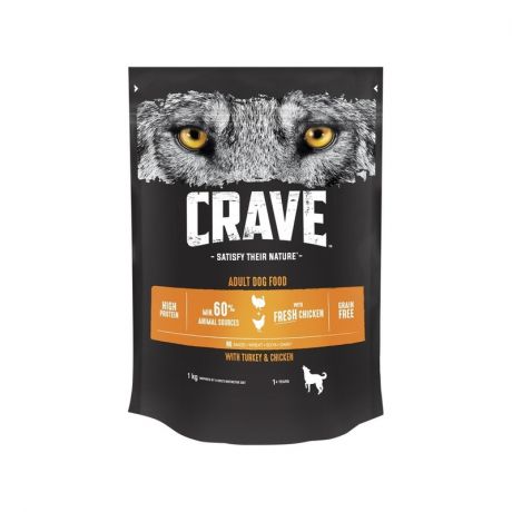 Crave Crave полнорационный сухой корм для собак, беззерновой, с курицей и индейкой - 1 кг