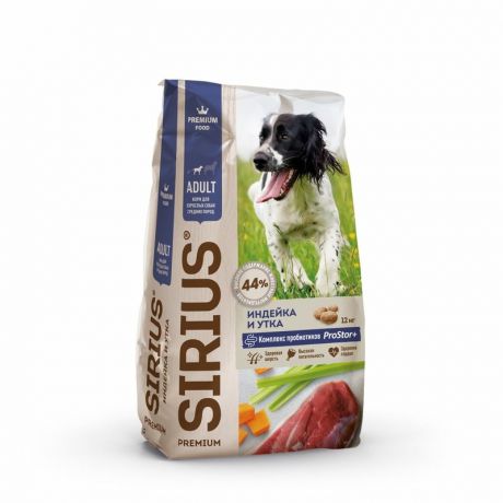 SIRIUS Sirius сухой корм для собак средних пород с индейкой и уткой с овощами
