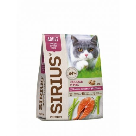 SIRIUS Sirius сухой корм для взрослых кошек с лососем и рисом - 0,4 кг