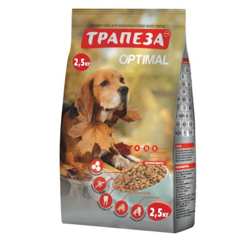 ТРАПЕЗА Трапеза Optimal сухой корм для собак с низкой активностью, с говядиной - 2,5 кг