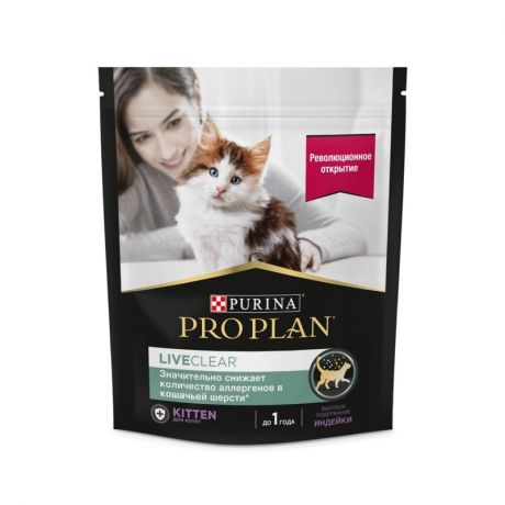 PRO PLAN Pro Plan LiveClear сухой корм для котят, снижает количество аллергенов в шерсти, с высоким содержанием индейки - 400 г