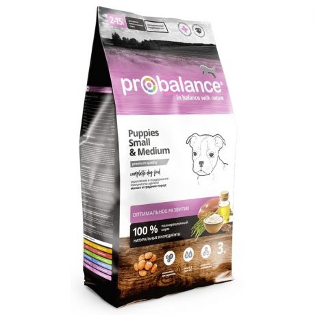ProBalance ProBalance Immuno Puppies Small & Medium полнорационный сухой корм для щенков мелких и средних пород для укрепления иммунитета, с курицей - 3 кг