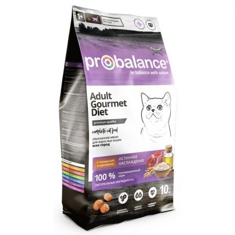 ProBalance ProBalance Gourmet Diet полнорационный сухой корм для привередливых кошек, с говядиной и кроликом - 10 кг