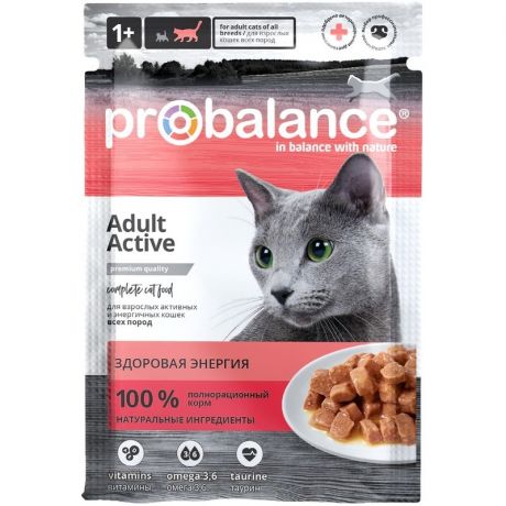 ProBalance ProBalance Active полнорационный влажный корм для кошек с высокой активностью, с курицей, кусочки в соусе, в паучах - 85 г