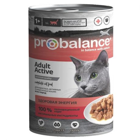 ProBalance ProBalance Active полнорационный влажный корм для кошек с высокой активностью, с курицей, кусочки в соусе, в консервах - 415 г