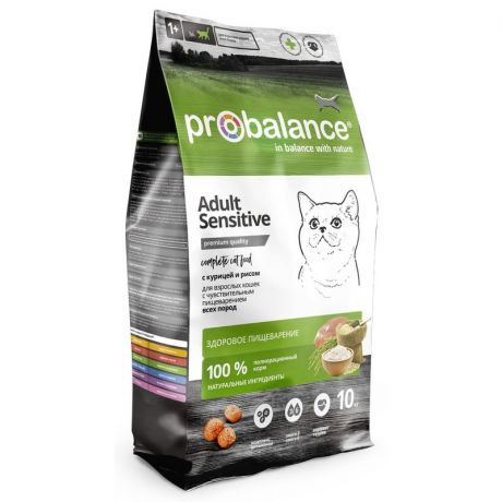 ProBalance Probalance Sensitive полнорационный сухой корм для кошек с чувствительным пищеварением, с курицей и рисом