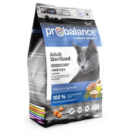 ProBalance ProBalance Sterilized полнорационный сухой корм для стерилизованных кошек, с курицей и рисом - 400 г
