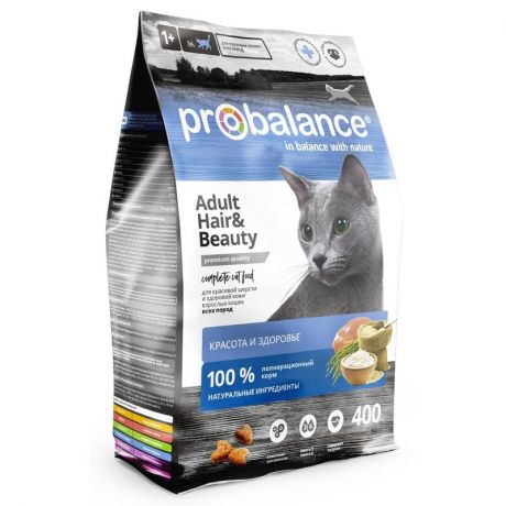 ProBalance ProBalance Hair & Beauty полнорационный сухой корм для кошек для здоровья кожи и шерсти, с курицей - 400 г