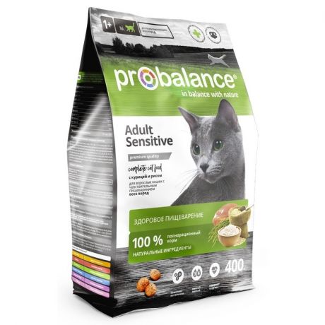 ProBalance Probalance Sensitive полнорационный сухой корм для кошек с чувствительным пищеварением, с курицей и рисом - 400 г