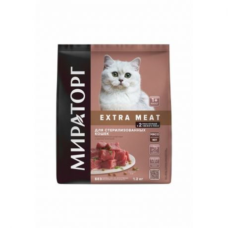 Winner Мираторг Adult Cat Sterilised полнорационный сухой корм для стерилизованных кошек, с нежной телятиной - 1,2 кг