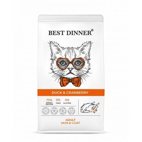 BEST DINNER Best Dinner Adult Cat Skin & Coat полнорационный сухой корм для кошек, для ухода за кожей и шерстью, с уткой и клюквой