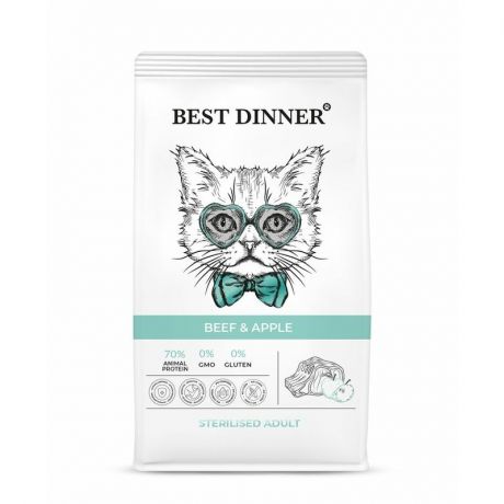 BEST DINNER Best Dinner Adult Sterilised полнорационный сухой корм для стерилизованных кошек, с говядиной и яблоком - 400 г