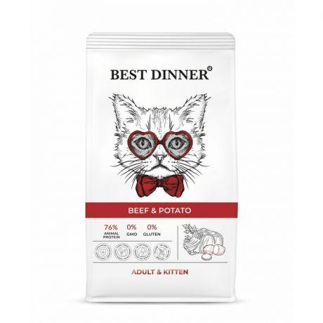 BEST DINNER Best Dinner Adult & Kitten полнорационный сухой корм для кошек и котят, с говядиной и картофелем - 400 г