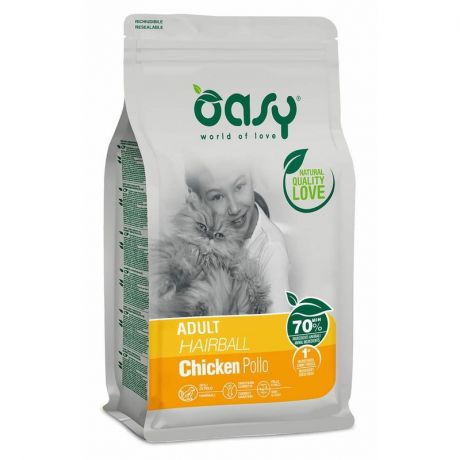 OASY Oasy Dry Cat Adult Hairball сухой корм для взрослых кошек для выведения шерсти с курицей - 300 г
