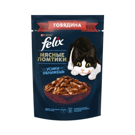 Felix Felix Мясные Ломтики влажный корм для кошек, с говядиной, кусочки в соусе, в паучах - 75 г