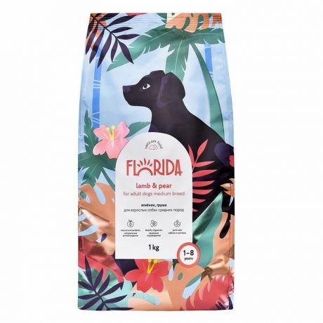 Florida Florida полнорационный сухой корм для собак средних пород, с ягненком и грушей - 1 кг