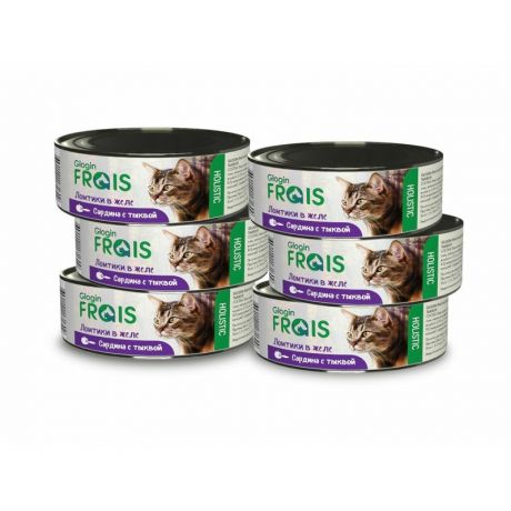 FRAIS Frais Glogin Holistic полнорационный влажный корм для кошек, с сардинами и тыквой, ломтики в желе, в консервах - 100 г