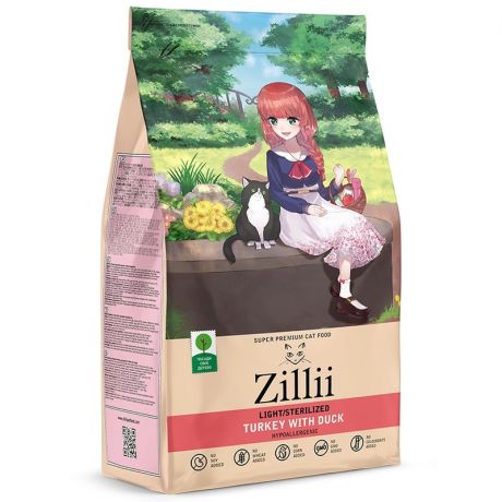 ZILLII Zillii Light Sterilized Cat сухой корм для взрослых кошек с избыточным весом и стерилизованных с индейкой и уткой - 2 кг
