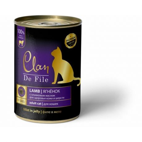Clan Clan De File полнорационный влажный корм для кошек, с ягненком, кусочки в желе, в консервах - 340 г