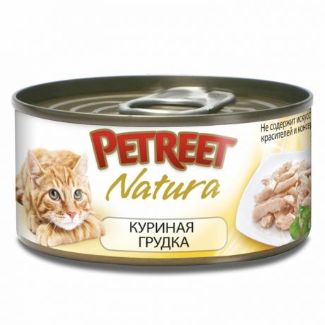 PETREET Petreet Natura влажный корм для кошек, с куриной грудкой, волокна в бульоне, в консервах - 70 г