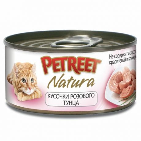 PETREET Petreet Natura влажный корм для кошек, с розовым тунцом, кусочки в бульоне, в консервах - 70 г