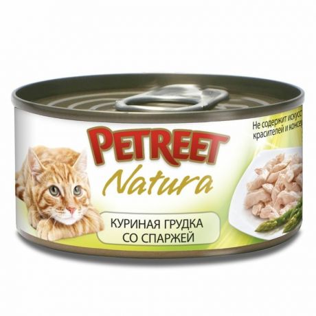 PETREET Petreet Natura влажный корм для кошек, с куриной грудкой и спаржей, волокна в бульоне, в консервах - 70 г