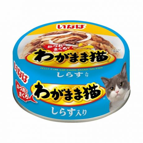 Inaba Inaba Wagamama влажный корм для взрослых кошек, микс тунцов и мальки ширасу в желе, в консервах - 115 г