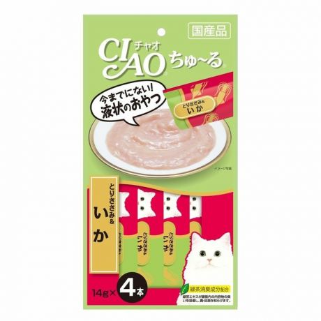 Inaba Inaba Ciao Churu лакомство-пюре для взрослых кошек, с куриным филе и кальмаром - 14 г, 4 шт