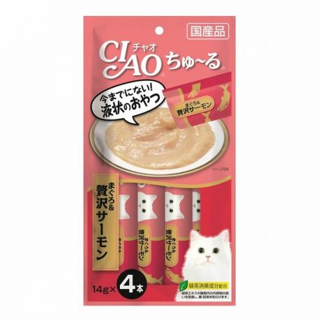 Inaba Inaba Ciao Churu лакомство-пюре для взрослых кошек, с тунцом магуро и лососем - 14 г, 4 шт