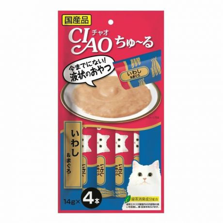 Inaba Inaba Ciao Churu лакомство-пюре для взрослых кошек, с дальневосточной сардиной и тунцом магуро - 14 г, 4 шт