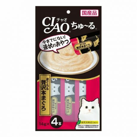Inaba Inaba Ciao Churu лакомство-пюре для взрослых кошек, с тунцом магуро и добавлением брюшной части тунца магуро - 14 г, 4 шт