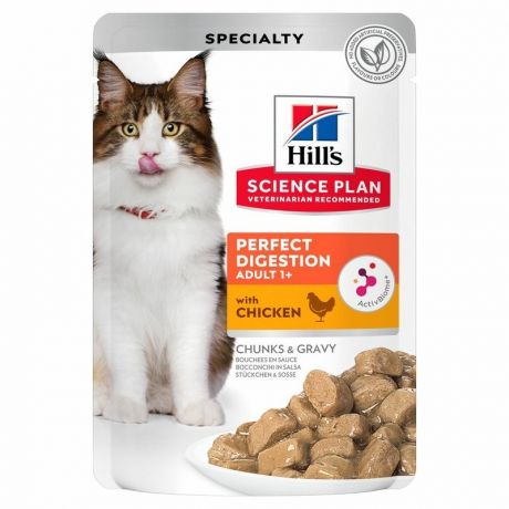 Hills Hills Science Plan Perfect Digestion влажный корм для взрослых кошек при проблемах пищеварения, с курицей и рисом, в паучах - 85 г