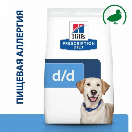 Hills Hills Prescription Diet D/D сухой корм для взрослых собак всех пород при пищевой аллергии, с уткой и рисом - 1,5 кг