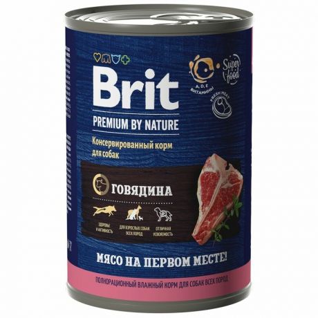 Brit Brit Premium by Nature полнорационный влажный корм для взрослых собак всех пород, с говядиной, в консервах - 410 г