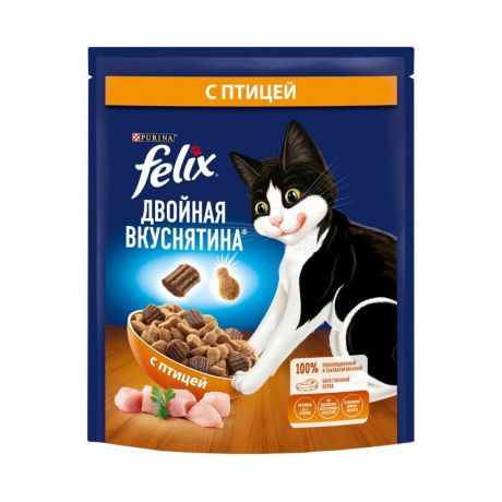 Felix Felix Двойная Вкуснятина сухой корм для кошек, с птицей - 200 г