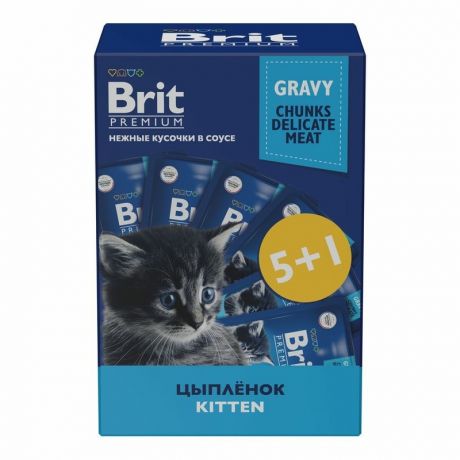 Brit Brit Premium 5+1 влажный корм для котят, с цыпленком кусочки в соусе, в паучах - 85 г