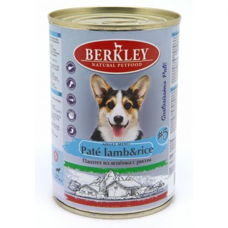 BERKLEY Berkley №5 для взрослых собак всех пород, паштет с ягненком и рисом, в консервах - 400 г