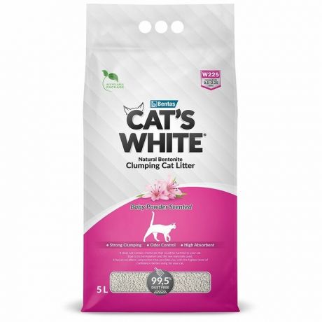 Cats White Cats White Baby Powder наполнитель для кошачьего туалета комкующийся с ароматом детской присыпки - 5 л