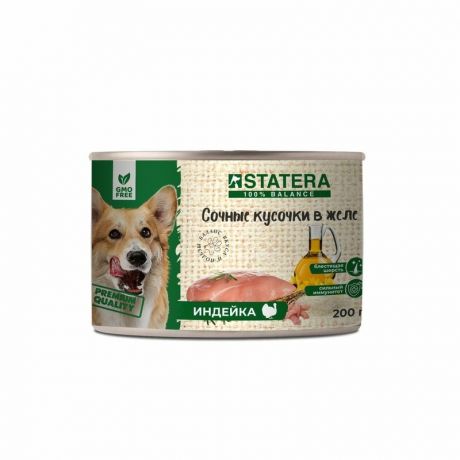 Statera Statera полнорационный влажный корм для собак, с индейкой, кусочки в желе, в консервах - 200 г