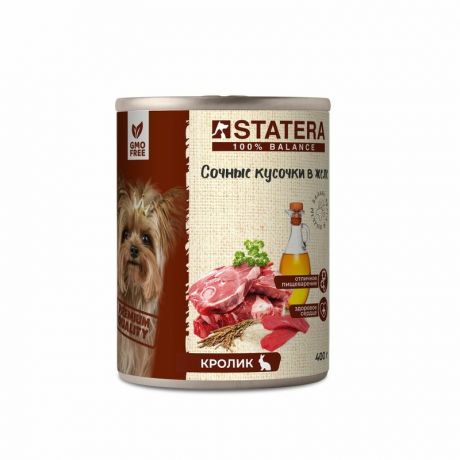 Statera Statera полнорационный влажный корм для собак, с кроликом, кусочки в желе, в консервах - 400 г