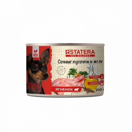 Statera Statera полнорационный влажный корм для собак, с ягненком, кусочки в желе, в консервах - 200 г