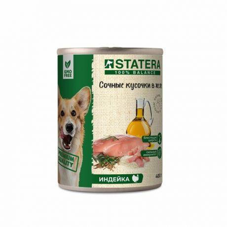 Statera Statera полнорационный влажный корм для собак, с индейкой, кусочки в желе, в консервах - 400 г