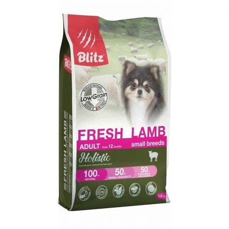 Blitz Blitz Adult Fresh Lamb Small Breeds низкозерновой сухой корм для собак мелких пород, со свежим ягненком - 1,5 кг
