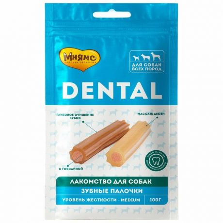 Мнямс Мнямс Dental лакомство для собак зубные палочки, с говядиной - 100 г