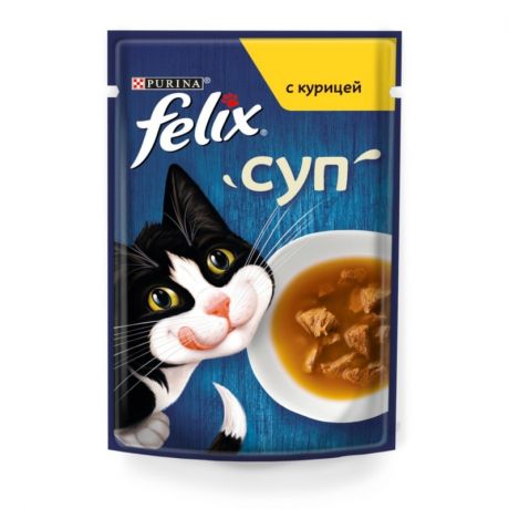 Felix Felix влажный корм-суп для кошек, с курицей, кусочки в подливе, в паучах - 48 г
